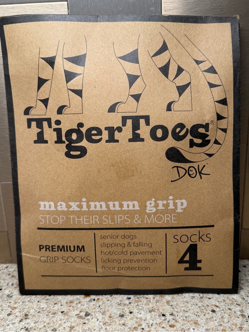 DOK Tiger Toes Maximum Grip Dog Socks Size SMALL Black (4 Pack)
